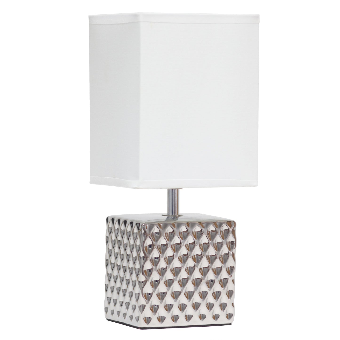All The Rages Simple Designs 12" Hammered Metallic Chrome Square Table Lamp With Rectangular White Fabric Shade