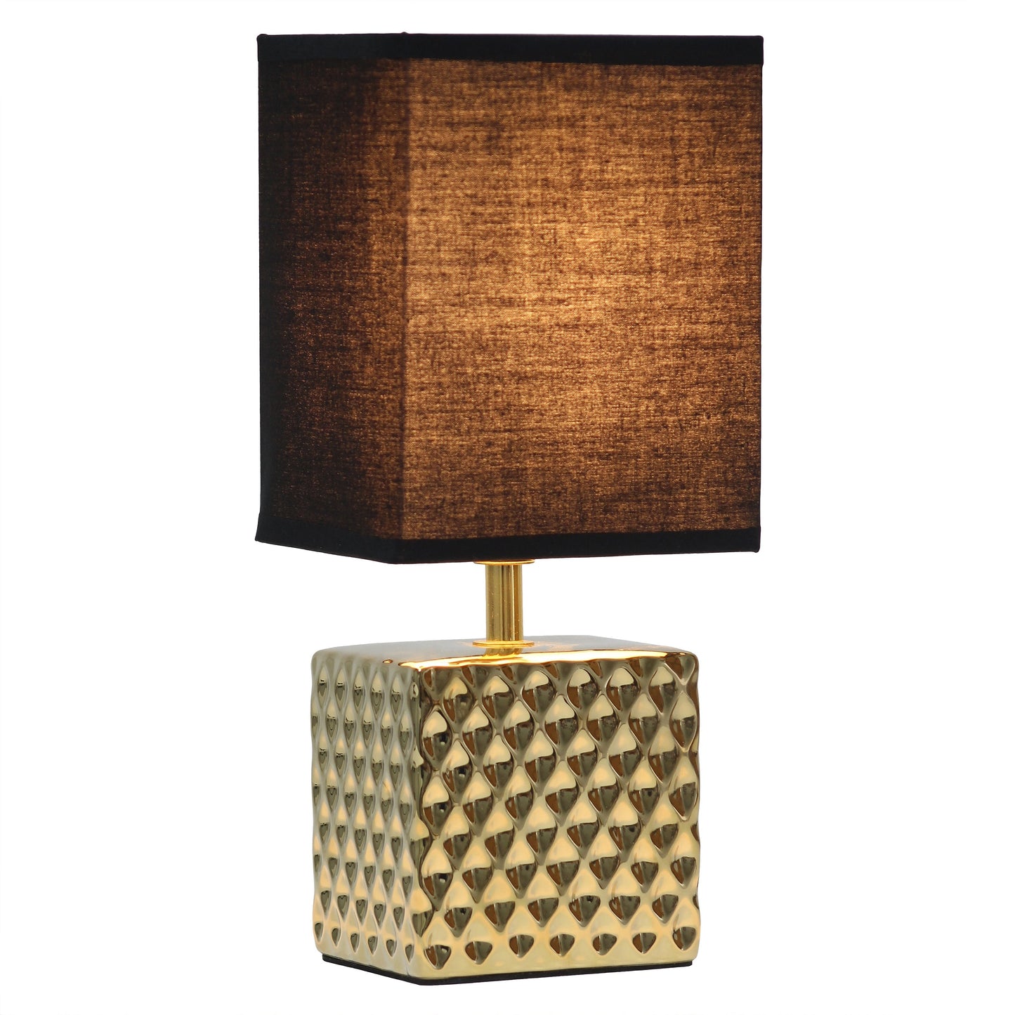 All The Rages Simple Designs 12" Hammered Metallic Gold Square Table Lamp With Rectangular Black Fabric Shade