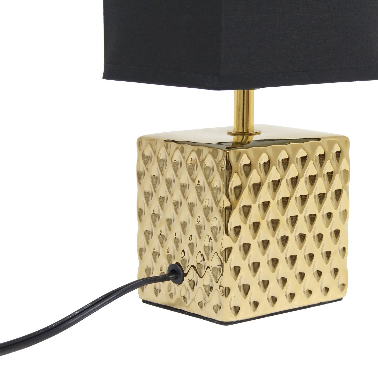 All The Rages Simple Designs 12" Hammered Metallic Gold Square Table Lamp With Rectangular Black Fabric Shade