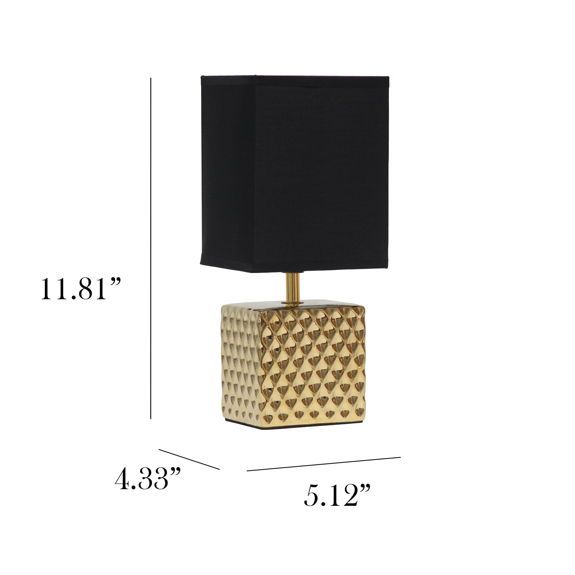 All The Rages Simple Designs 12" Hammered Metallic Gold Square Table Lamp With Rectangular Black Fabric Shade