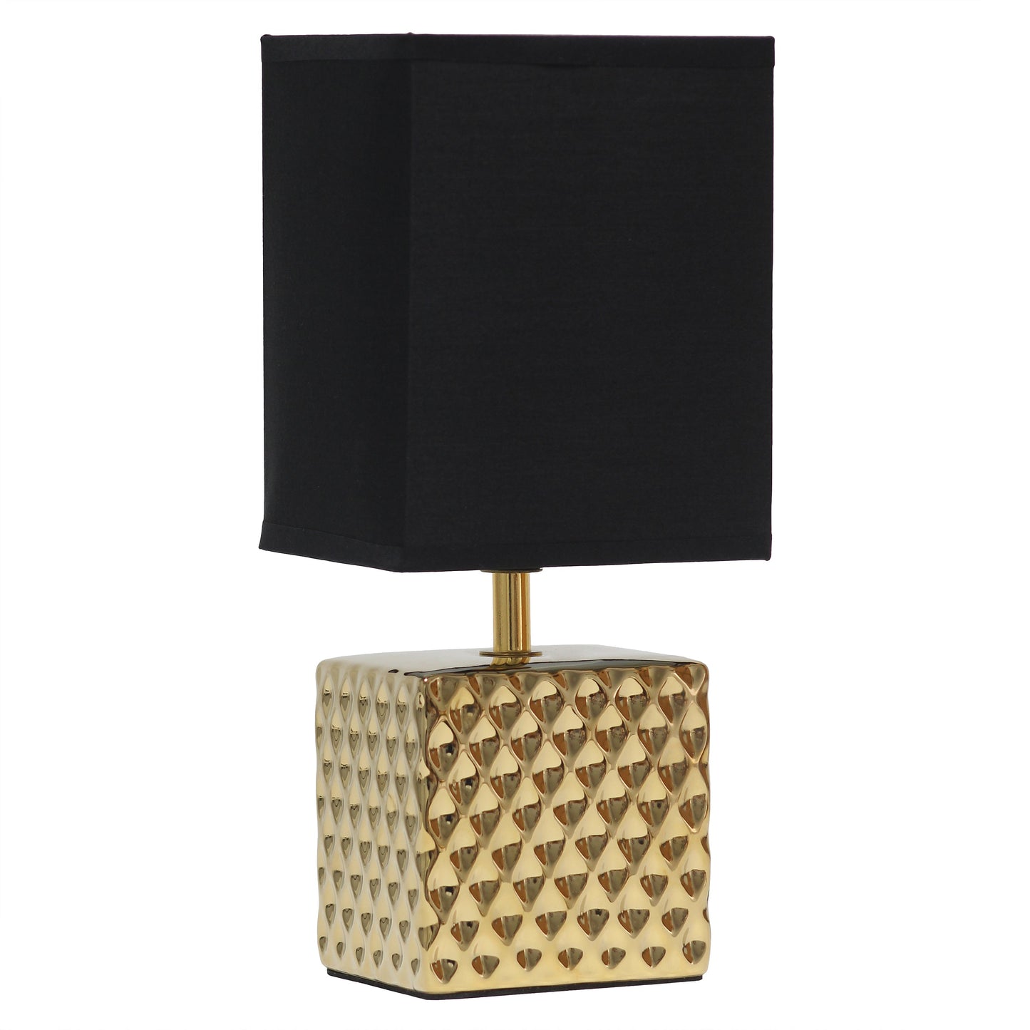 All The Rages Simple Designs 12" Hammered Metallic Gold Square Table Lamp With Rectangular Black Fabric Shade
