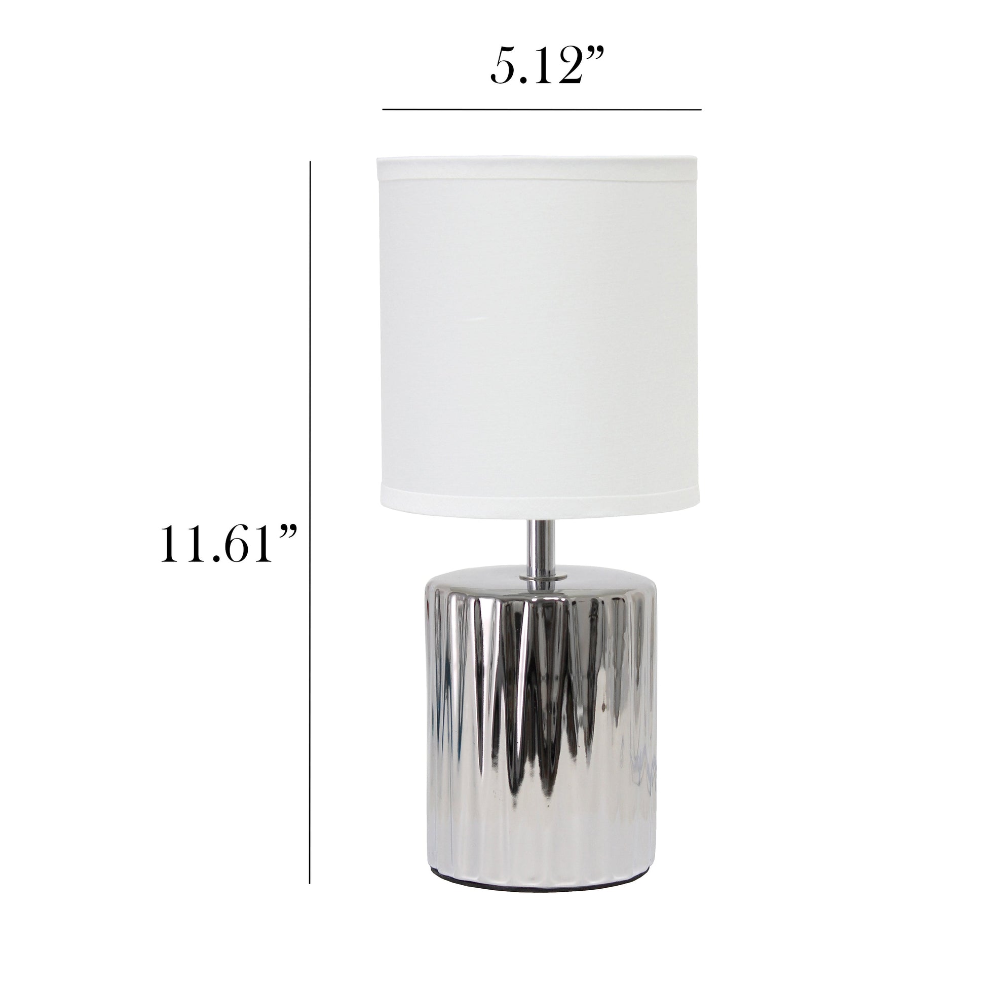 All The Rages Simple Designs 12" Ruffled Metallic Chrome Capsule Table Lamp With White Drum Fabric Shade