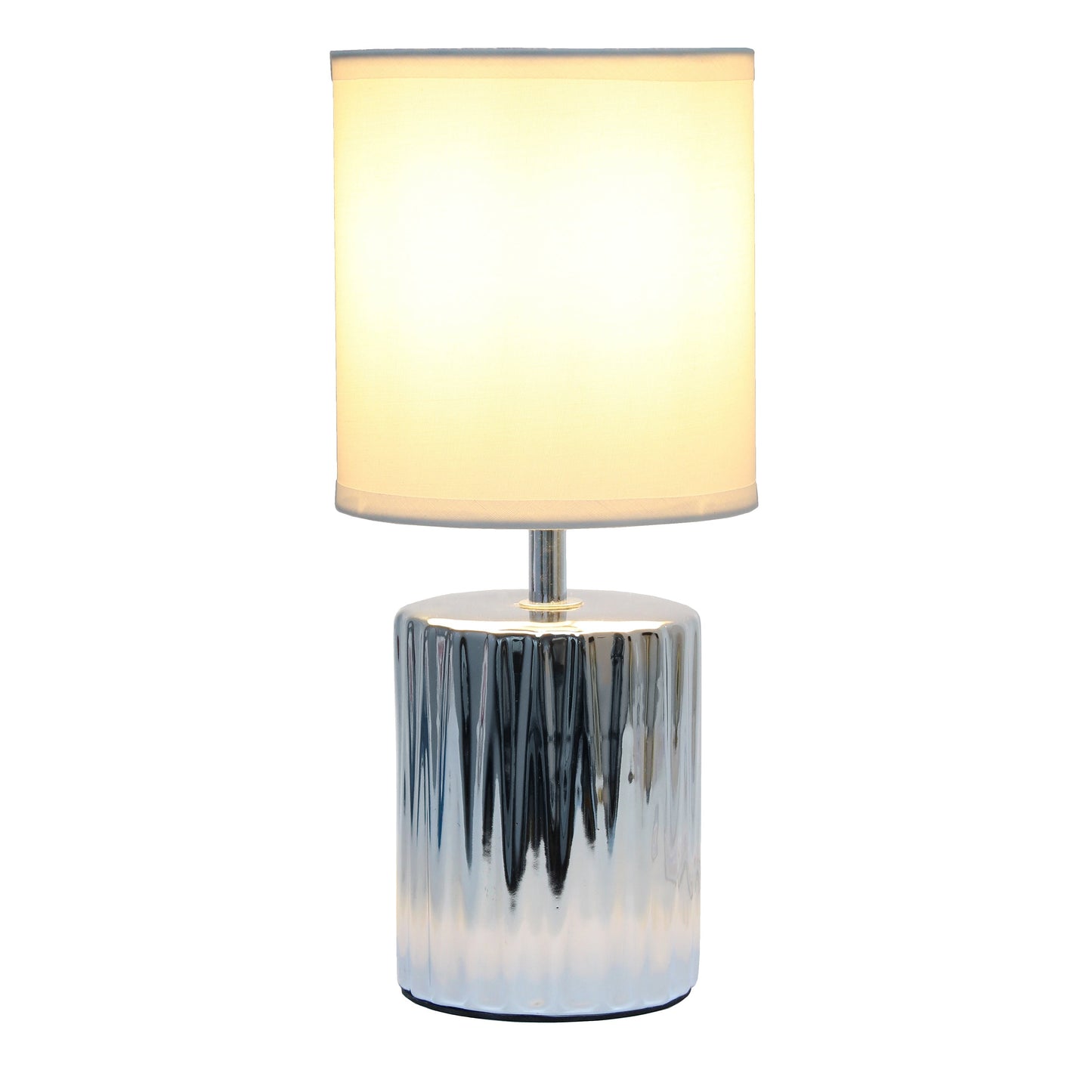 All The Rages Simple Designs 12" Ruffled Metallic Chrome Capsule Table Lamp With White Drum Fabric Shade