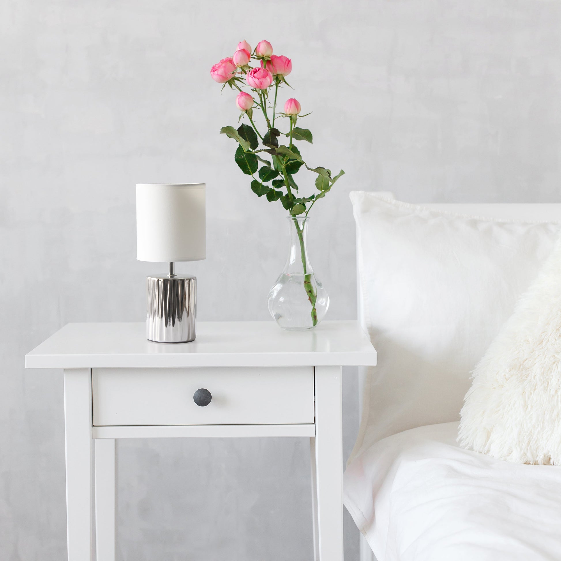 All The Rages Simple Designs 12" Ruffled Metallic Chrome Capsule Table Lamp With White Drum Fabric Shade