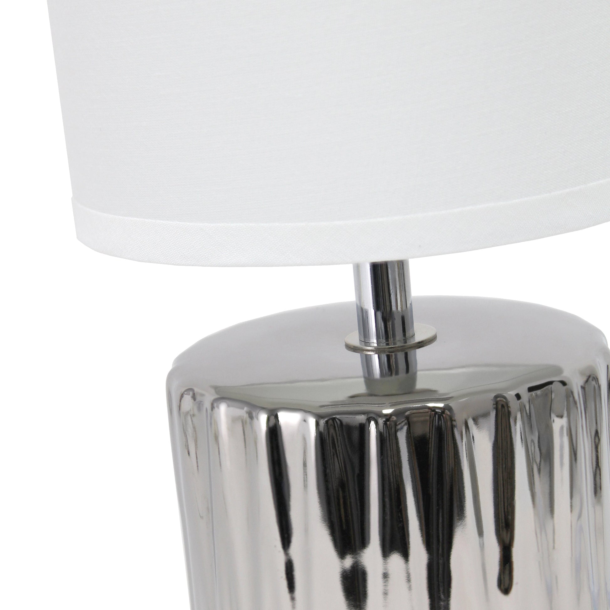 All The Rages Simple Designs 12" Ruffled Metallic Chrome Capsule Table Lamp With White Drum Fabric Shade