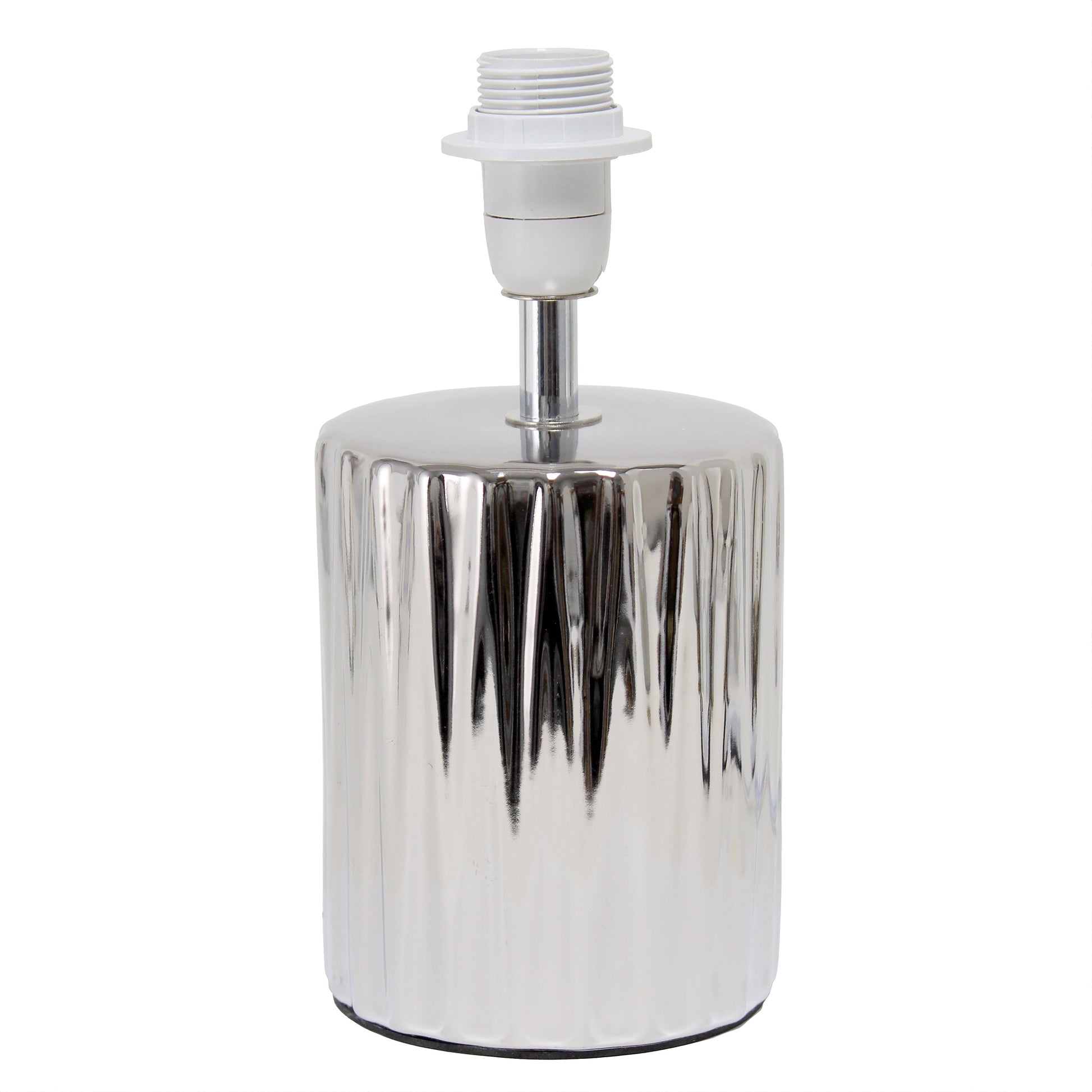 All The Rages Simple Designs 12" Ruffled Metallic Chrome Capsule Table Lamp With White Drum Fabric Shade