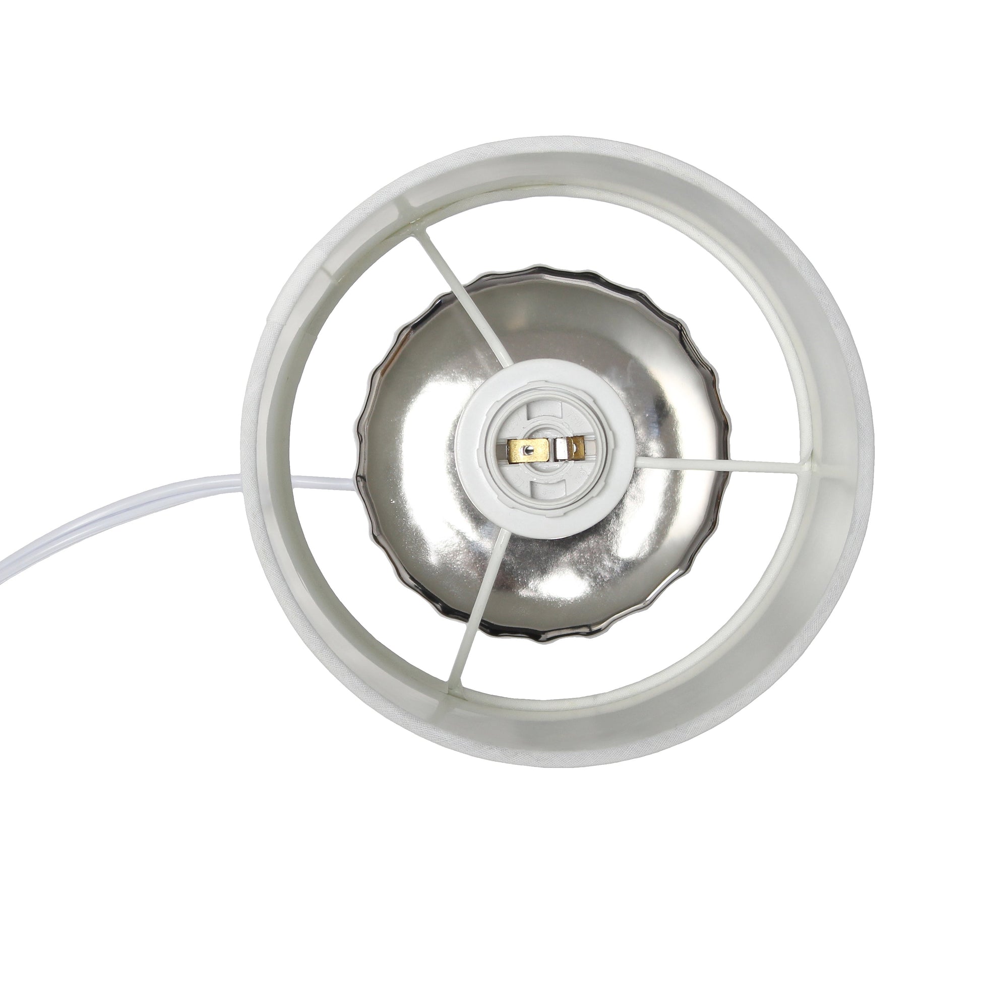 All The Rages Simple Designs 12" Ruffled Metallic Chrome Capsule Table Lamp With White Drum Fabric Shade