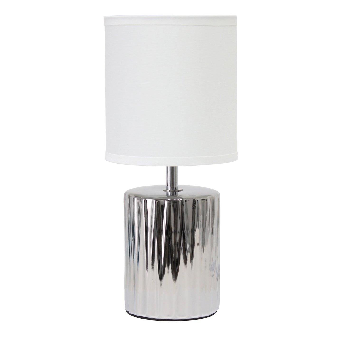 All The Rages Simple Designs 12" Ruffled Metallic Chrome Capsule Table Lamp With White Drum Fabric Shade