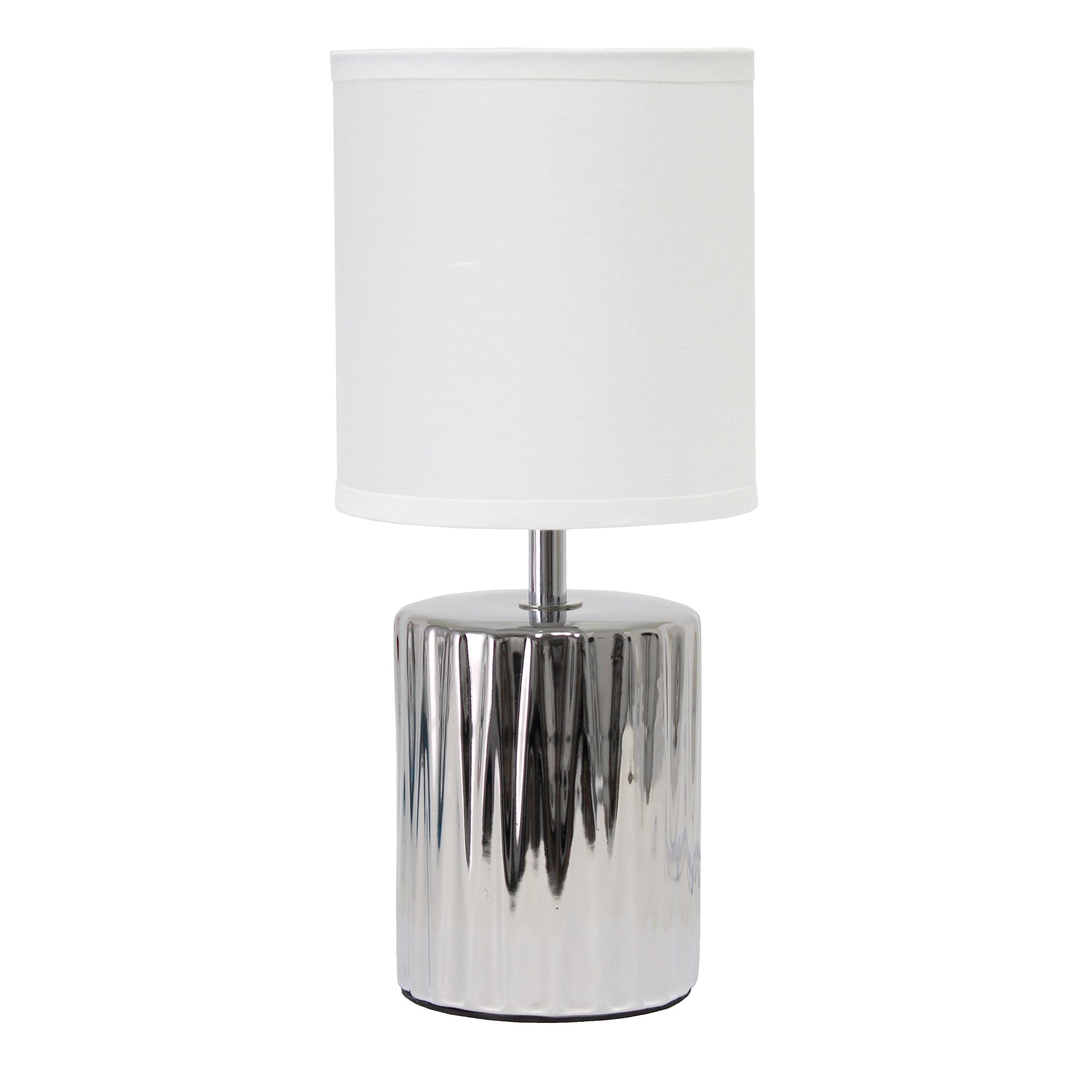 All The Rages Simple Designs 12" Ruffled Metallic Chrome Capsule Table Lamp With White Drum Fabric Shade