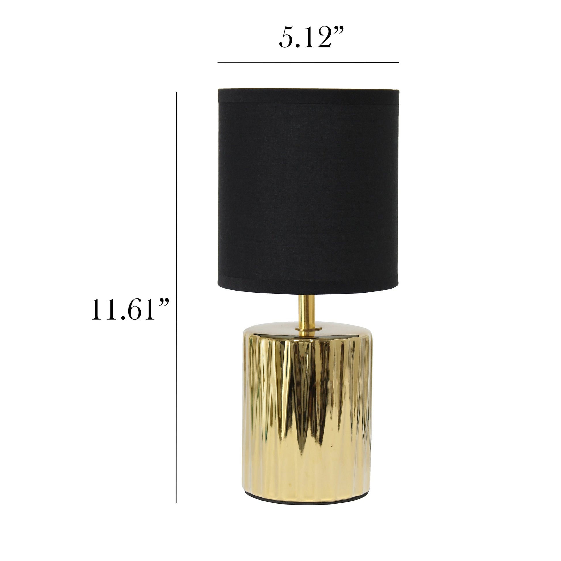 All The Rages Simple Designs 12" Ruffled Metallic Gold Capsule Table Lamp With Black Drum Fabric Shade