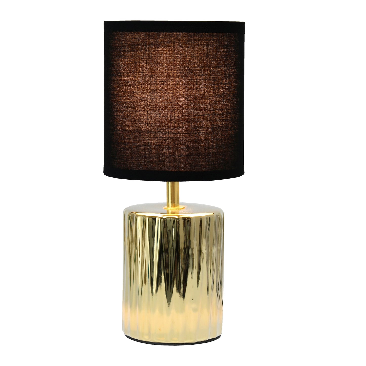 All The Rages Simple Designs 12" Ruffled Metallic Gold Capsule Table Lamp With Black Drum Fabric Shade