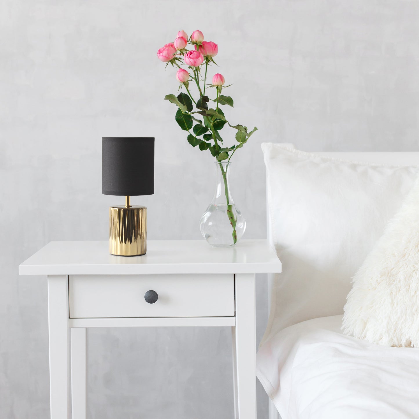 All The Rages Simple Designs 12" Ruffled Metallic Gold Capsule Table Lamp With Black Drum Fabric Shade