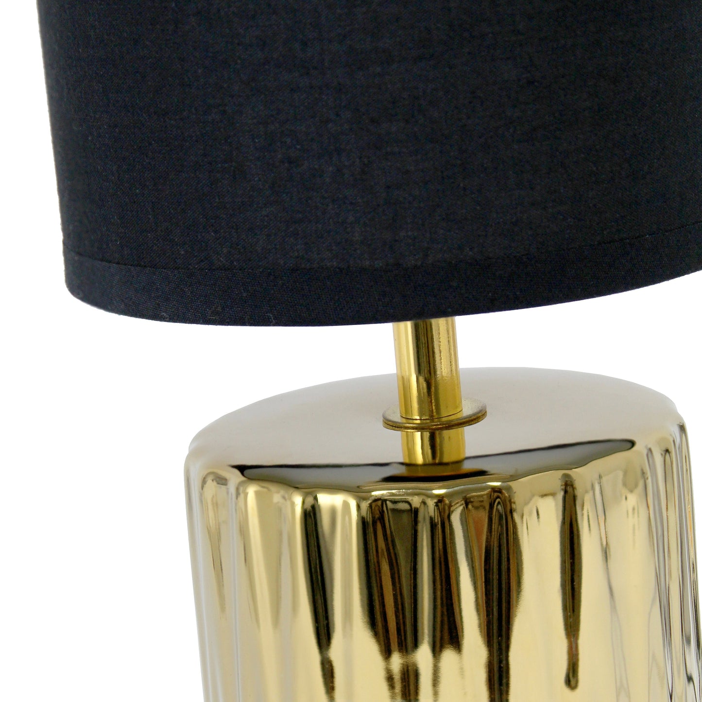 All The Rages Simple Designs 12" Ruffled Metallic Gold Capsule Table Lamp With Black Drum Fabric Shade