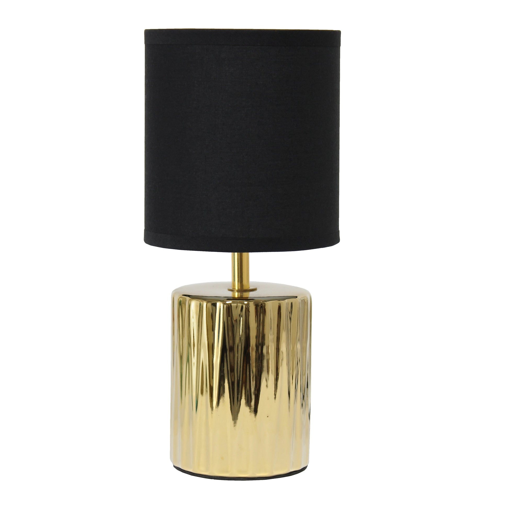 All The Rages Simple Designs 12" Ruffled Metallic Gold Capsule Table Lamp With Black Drum Fabric Shade