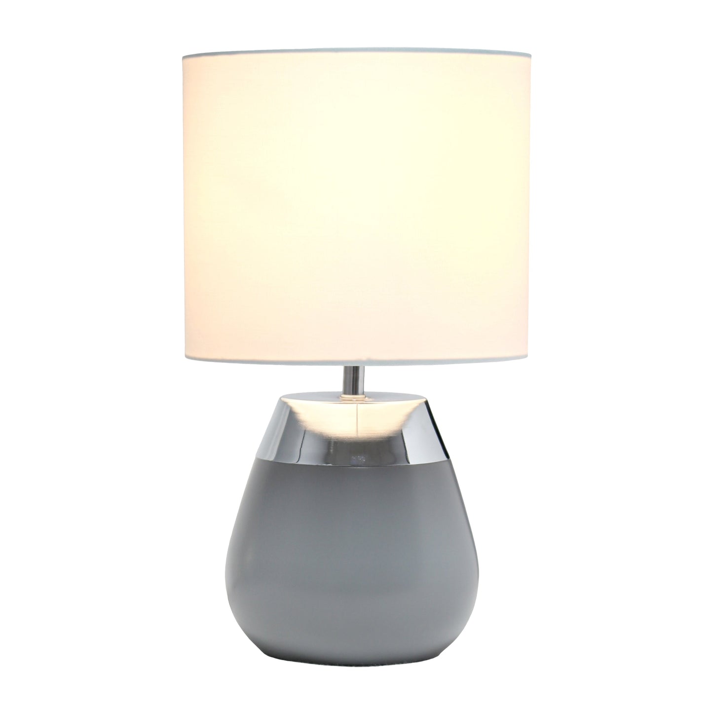 All The Rages Simple Designs 14" 2-Toned Metallic Chrome & Gray Metal 4-Settings Touch Table Lamp With White Fabric Drum Shade