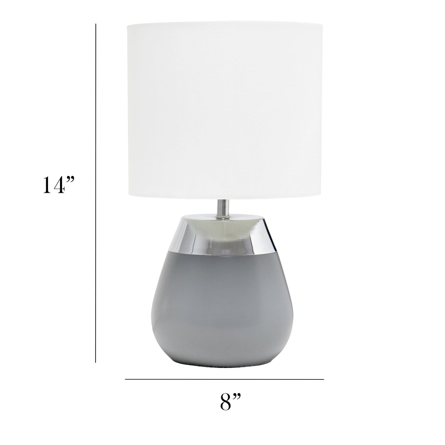 All The Rages Simple Designs 14" 2-Toned Metallic Chrome & Gray Metal 4-Settings Touch Table Lamp With White Fabric Drum Shade