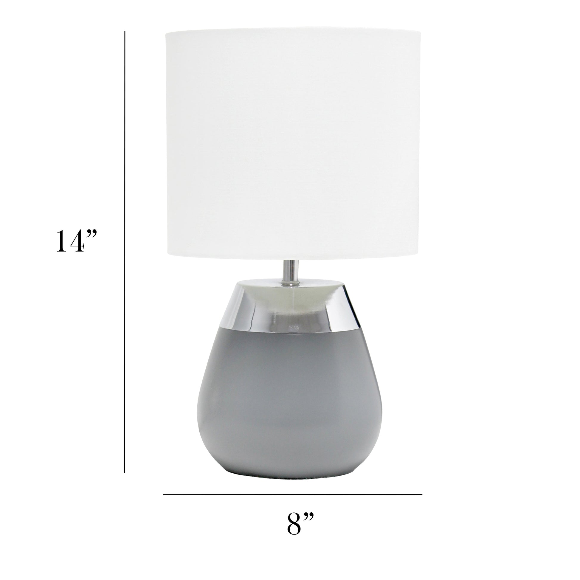 All The Rages Simple Designs 14" 2-Toned Metallic Chrome & Gray Metal 4-Settings Touch Table Lamp With White Fabric Drum Shade
