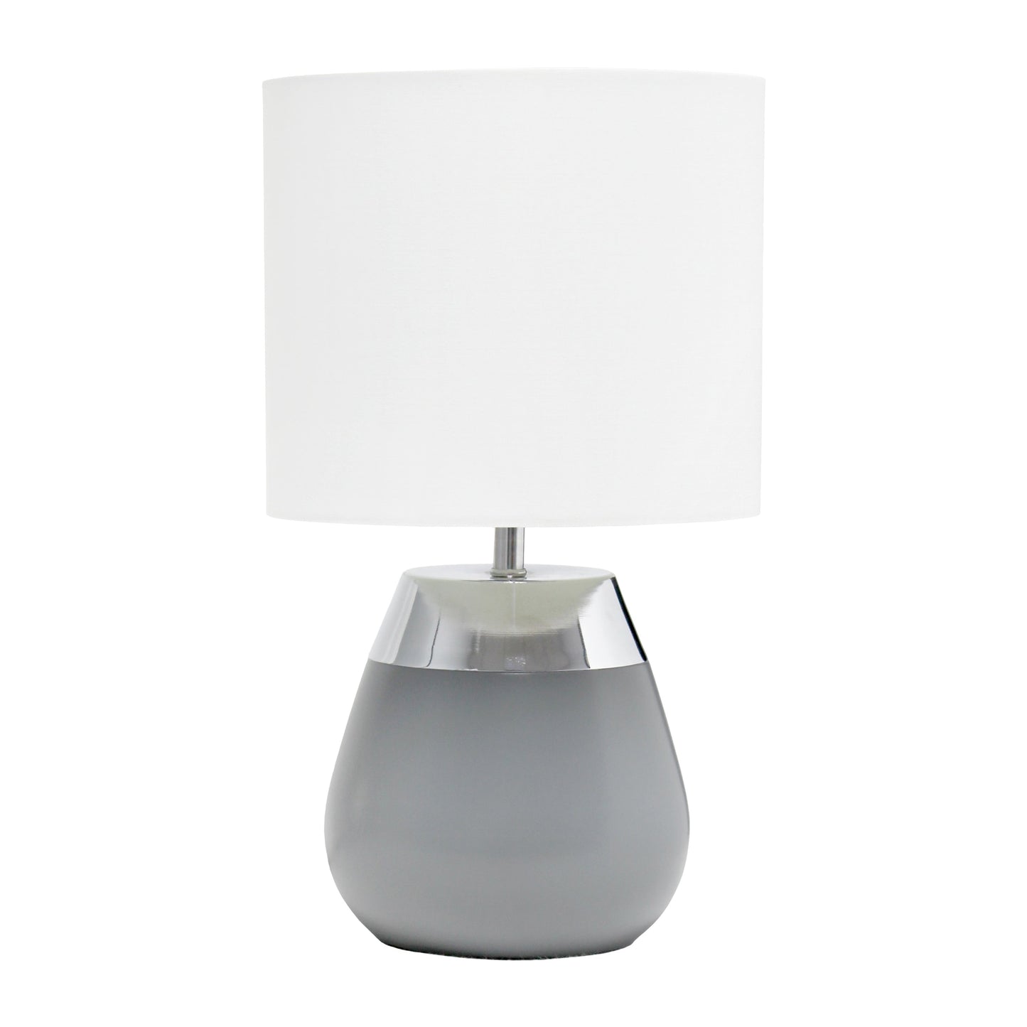 All The Rages Simple Designs 14" 2-Toned Metallic Chrome & Gray Metal 4-Settings Touch Table Lamp With White Fabric Drum Shade