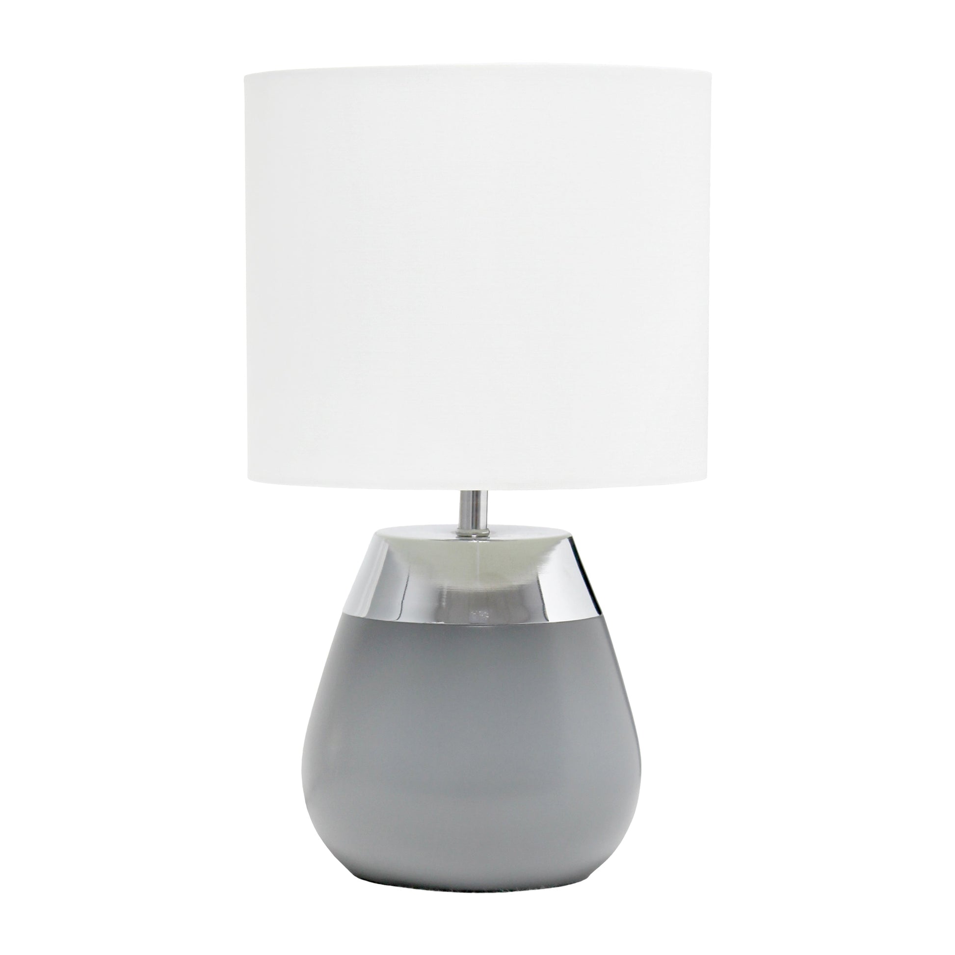 All The Rages Simple Designs 14" 2-Toned Metallic Chrome & Gray Metal 4-Settings Touch Table Lamp With White Fabric Drum Shade