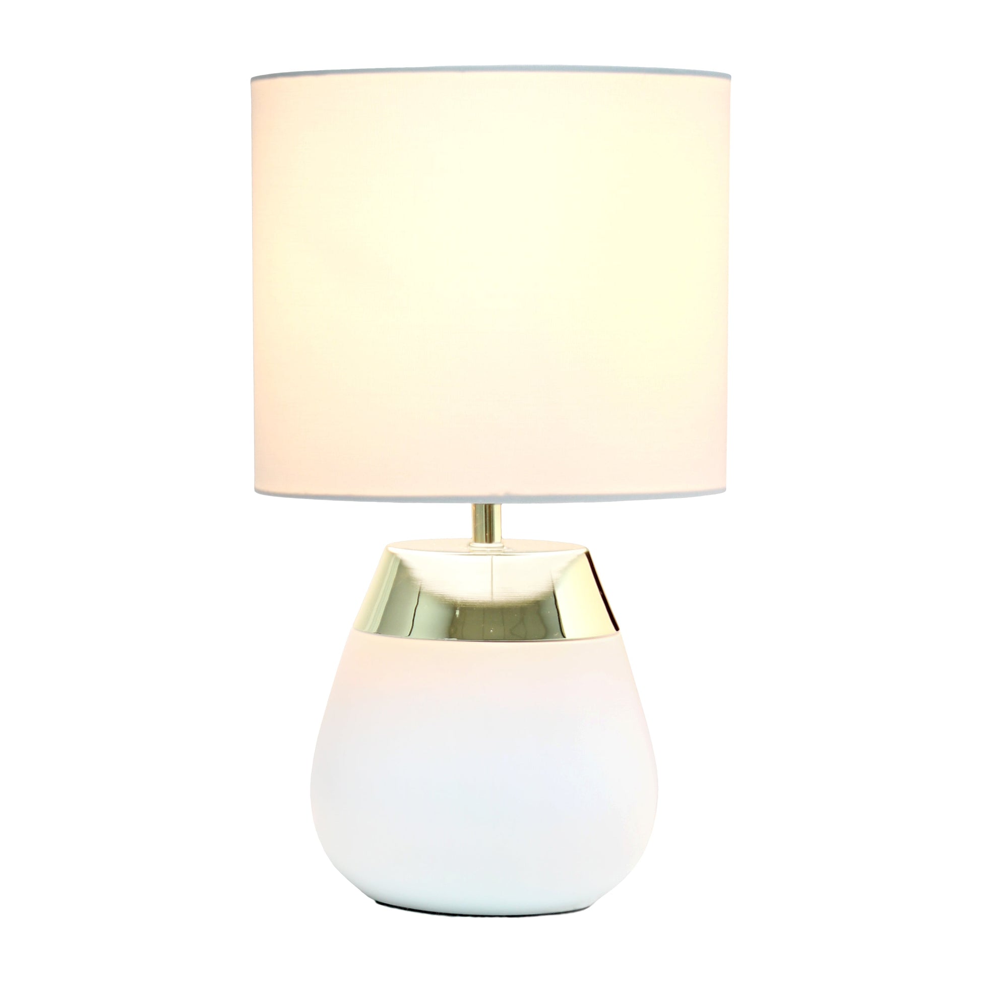 All The Rages Simple Designs 14" 2-Toned Metallic Gold & White Metal 4-Settings Touch Table Lamp With White Fabric Drum Shade