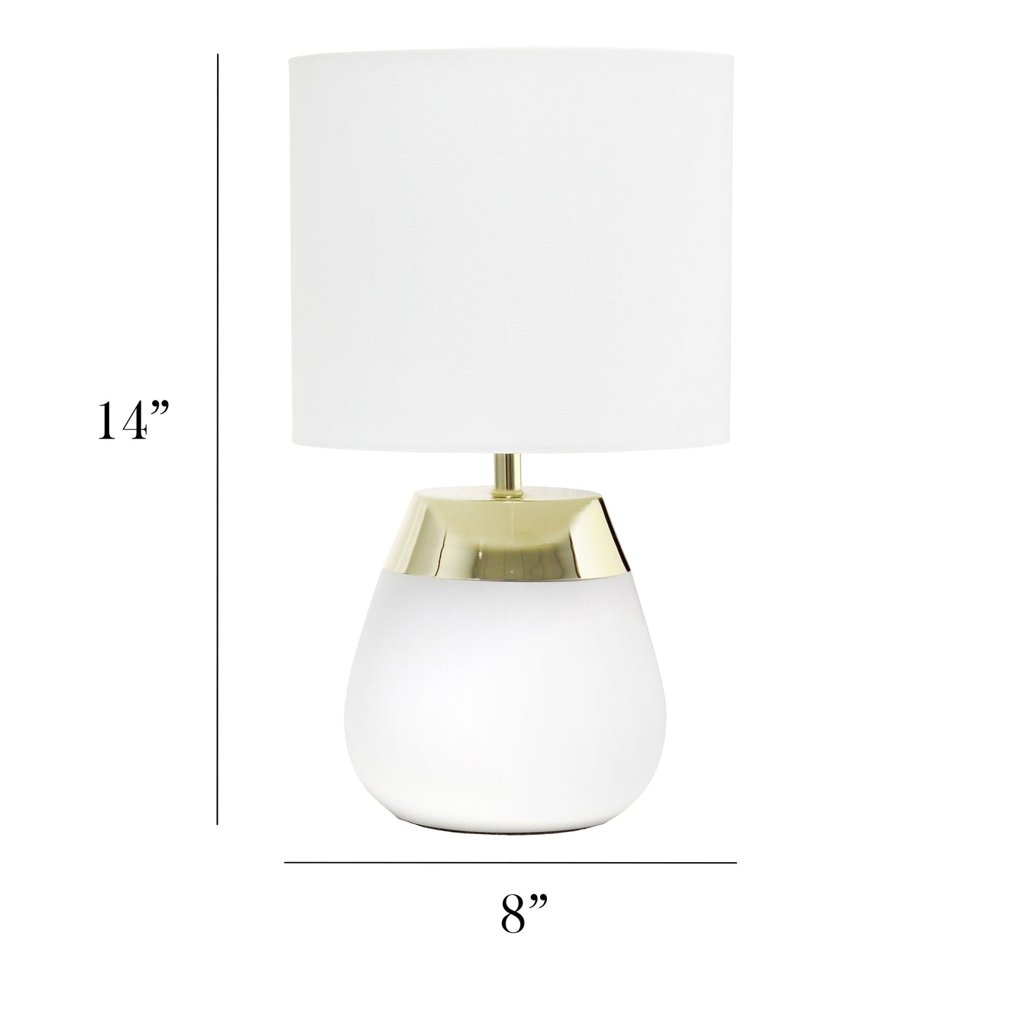 All The Rages Simple Designs 14" 2-Toned Metallic Gold & White Metal 4-Settings Touch Table Lamp With White Fabric Drum Shade