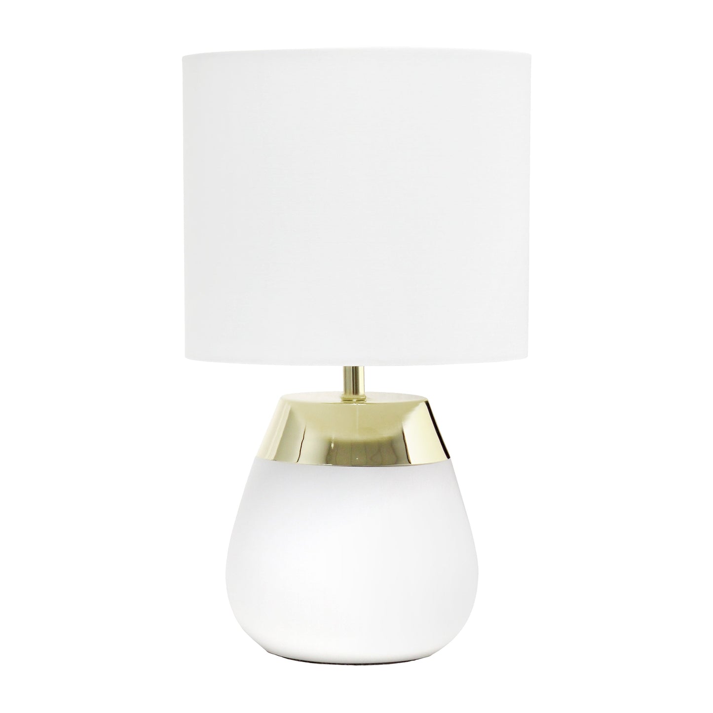 All The Rages Simple Designs 14" 2-Toned Metallic Gold & White Metal 4-Settings Touch Table Lamp With White Fabric Drum Shade