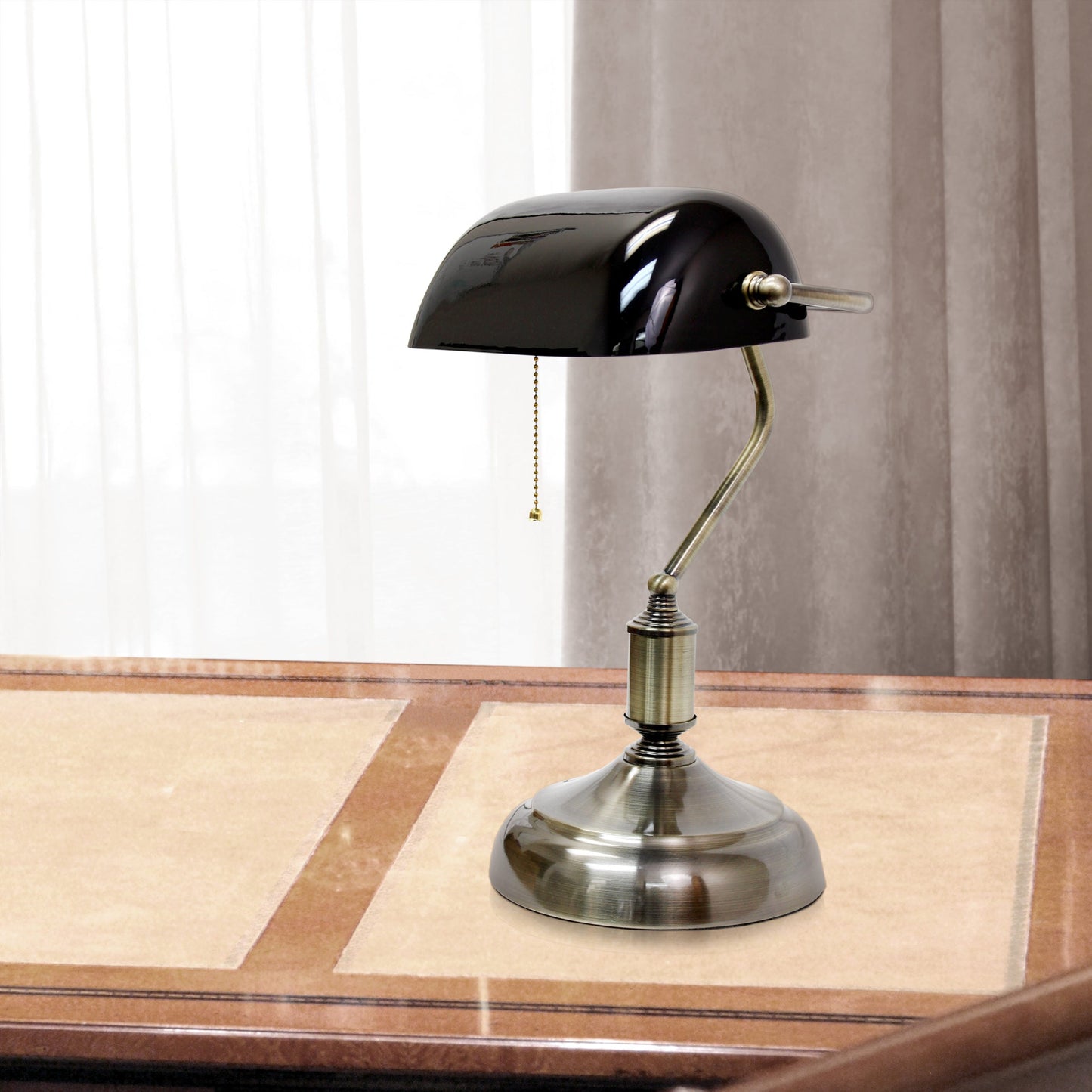 All The Rages Simple Designs Antique Nickel Executive Bankers Desk Lamp With Black Shade