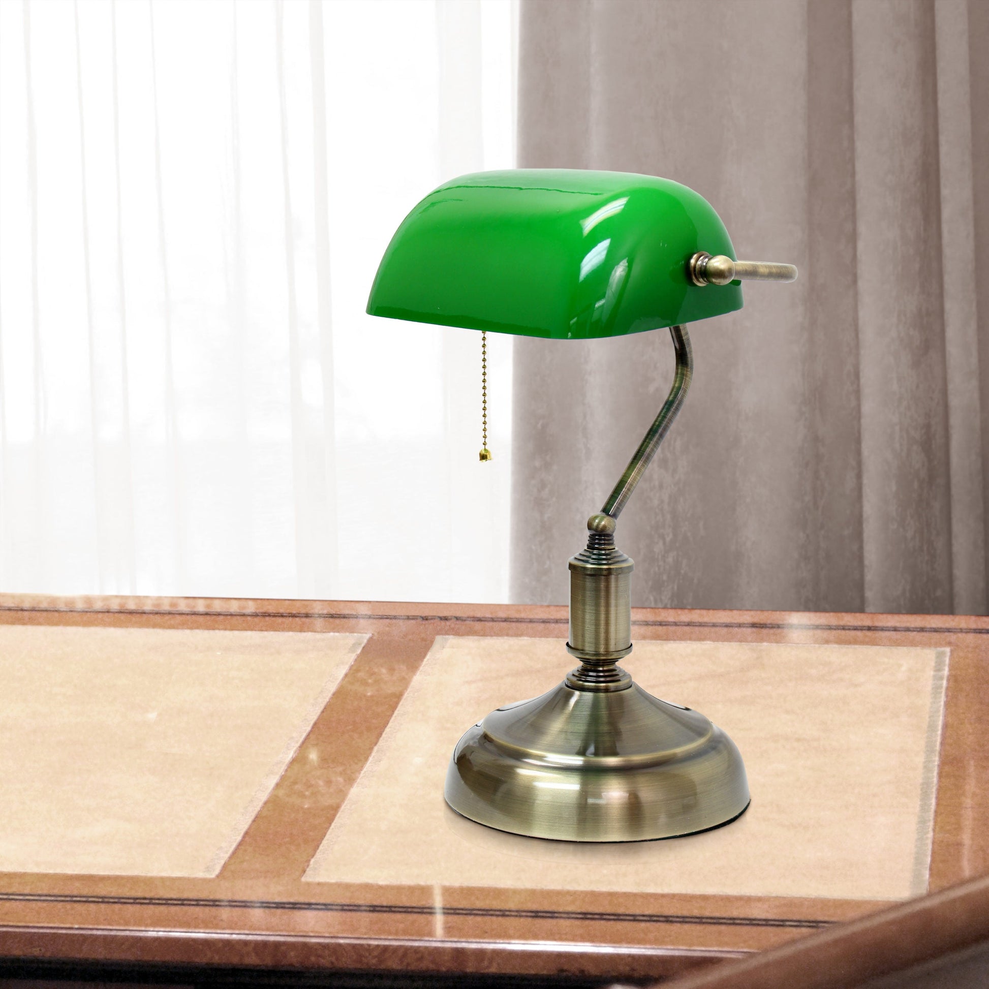 All The Rages Simple Designs Antique Nickel Executive Bankers Desk Lamp With Green Shade