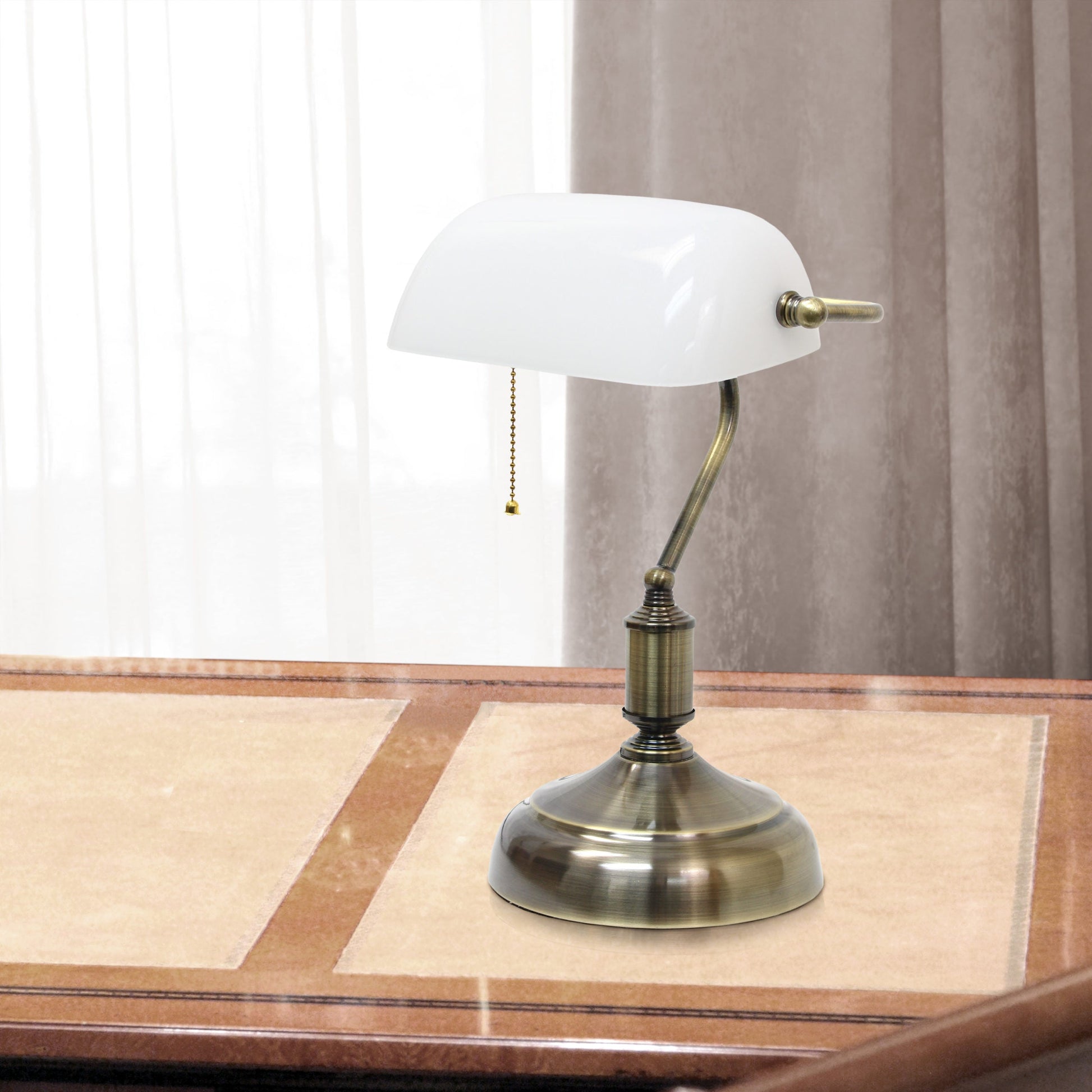 All The Rages Simple Designs Antique Nickel Executive Bankers Desk Lamp With White Shade