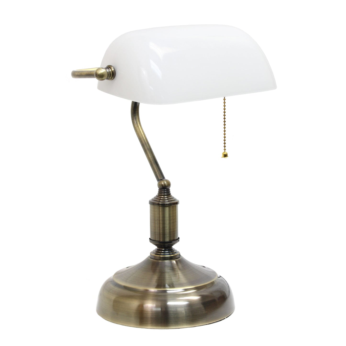 All The Rages Simple Designs Antique Nickel Executive Bankers Desk Lamp With White Shade
