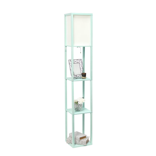 All The Rages Simple Designs Aqua Floor Lamp Etagere Organizer Storage Shelf With Linen Shade