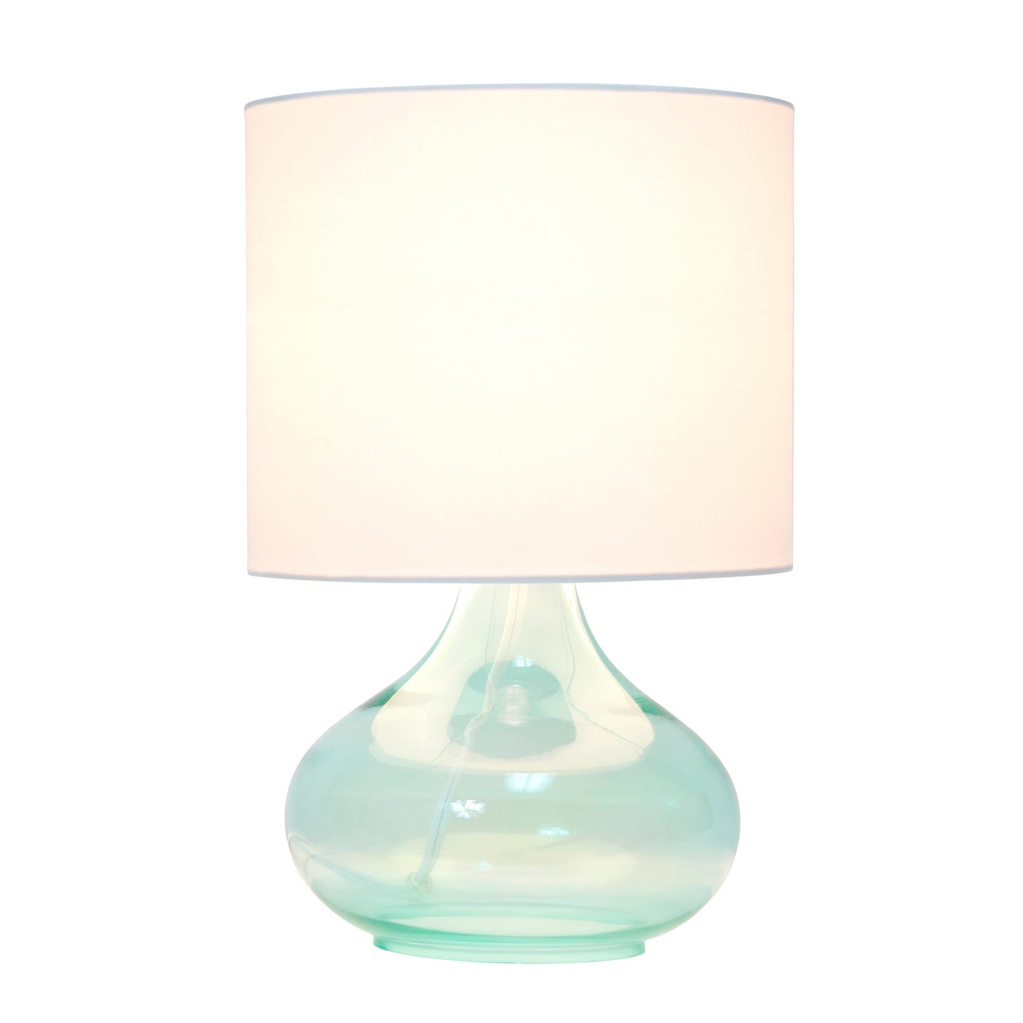 All The Rages Simple Designs Aqua Glass Raindrop Table Lamp With White Fabric Shade