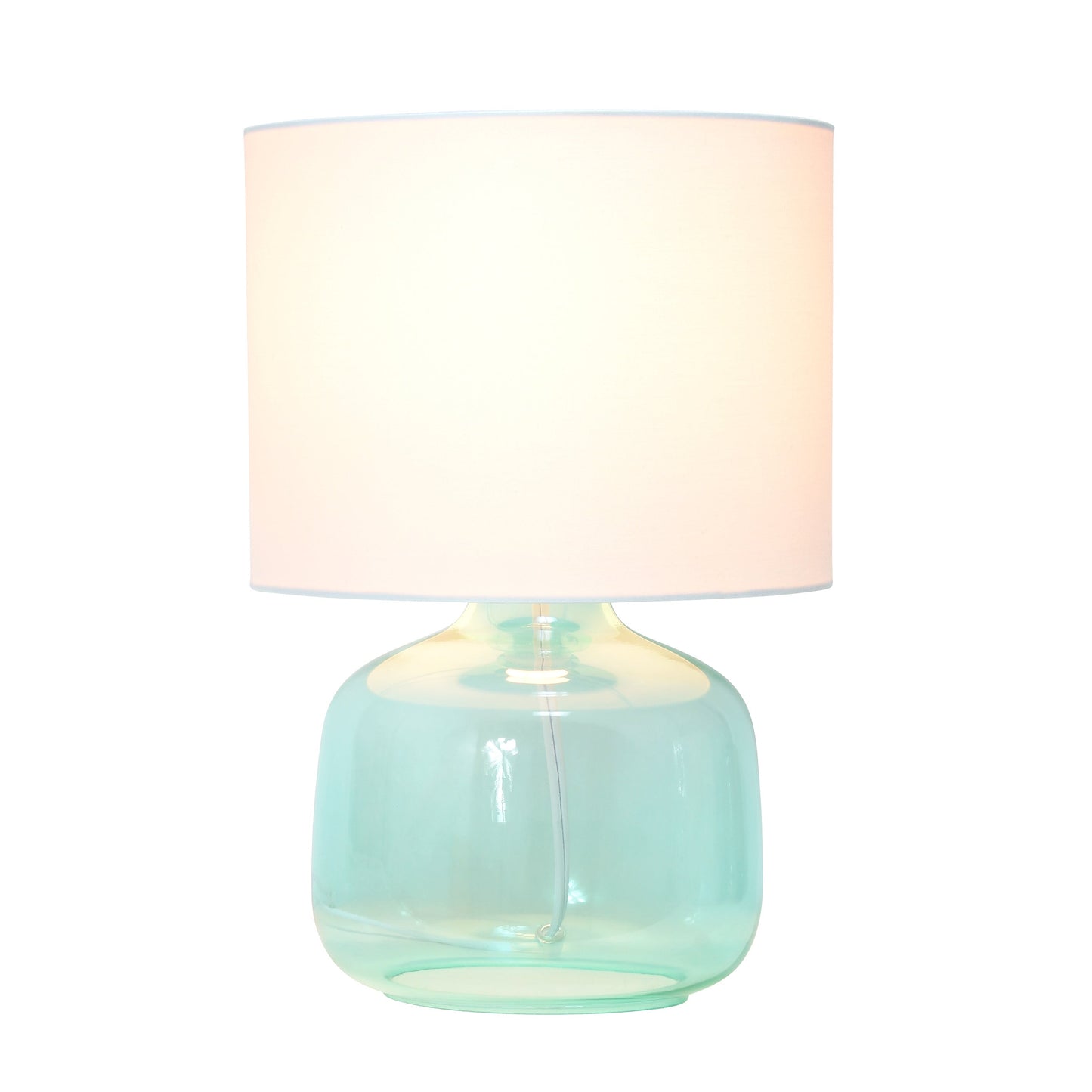 All The Rages Simple Designs Aqua Glass Table Lamp With White Fabric Shade