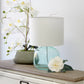 All The Rages Simple Designs Aqua Glass Table Lamp With White Fabric Shade