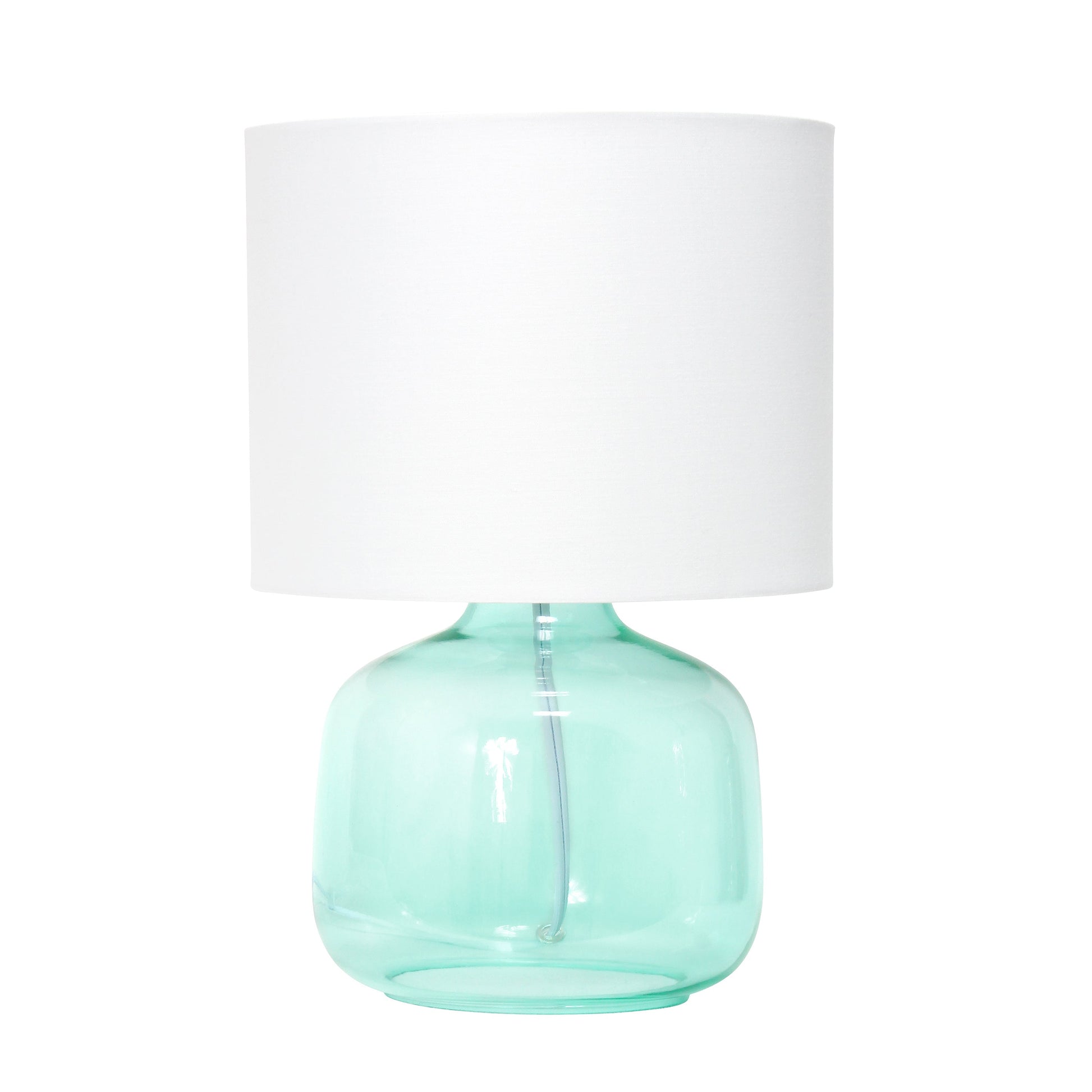 All The Rages Simple Designs Aqua Glass Table Lamp With White Fabric Shade