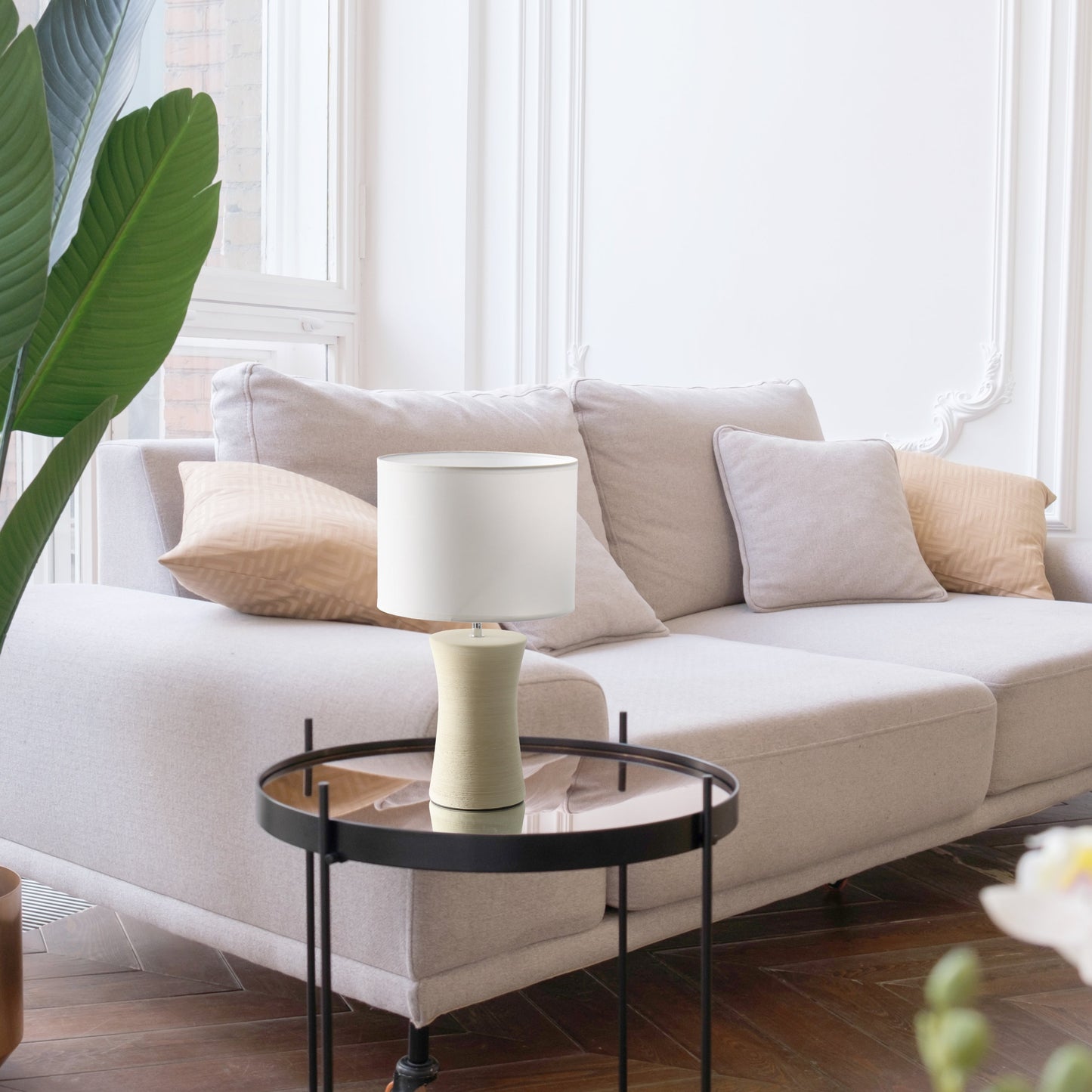 All The Rages Simple Designs Beige Ceramic Hourglass Table Lamp