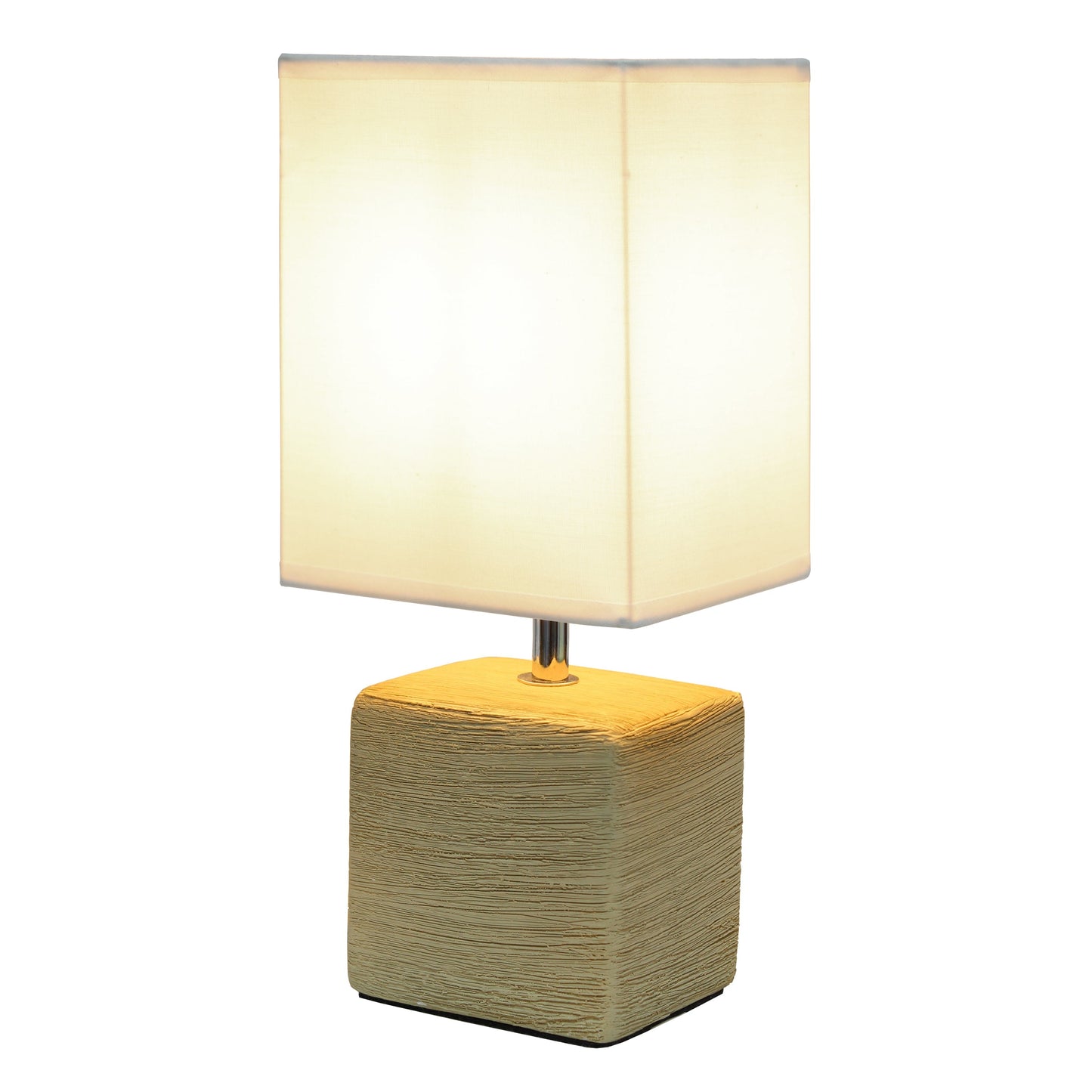 All The Rages Simple Designs Beige Petite Faux Stone Table Lamp With White Fabric Shade