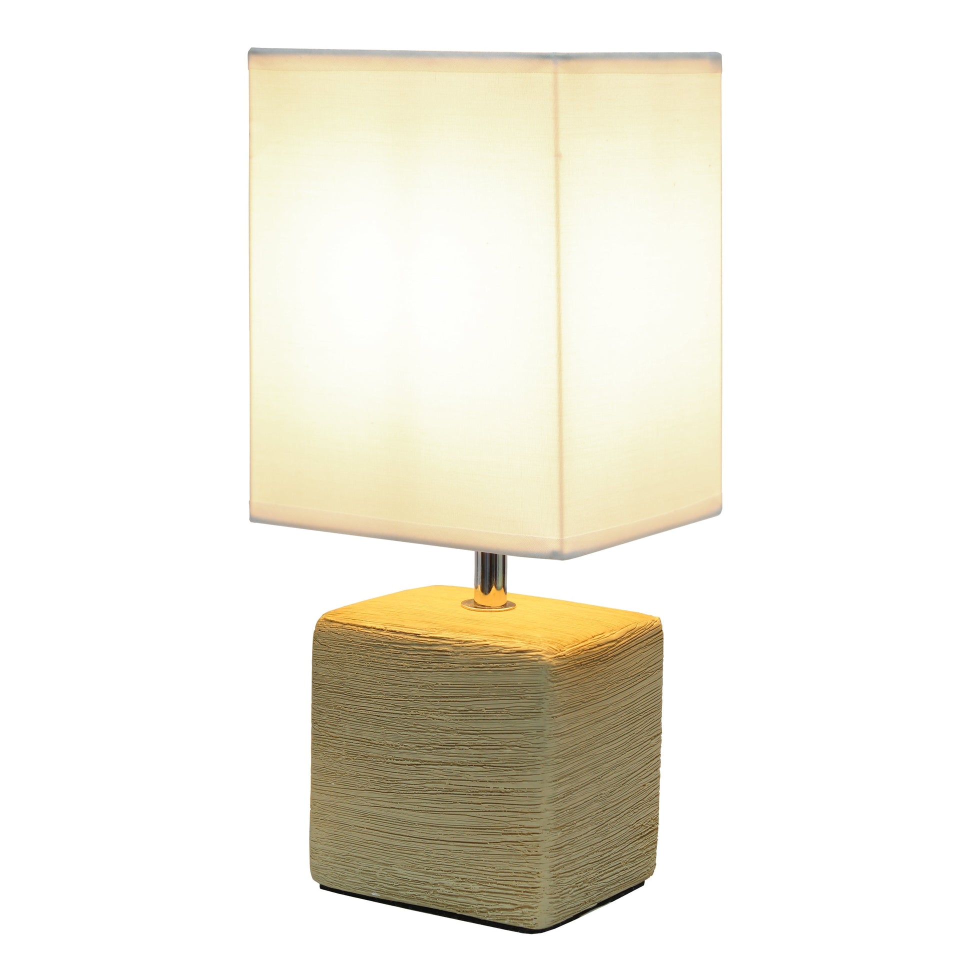 All The Rages Simple Designs Beige Petite Faux Stone Table Lamp With White Fabric Shade