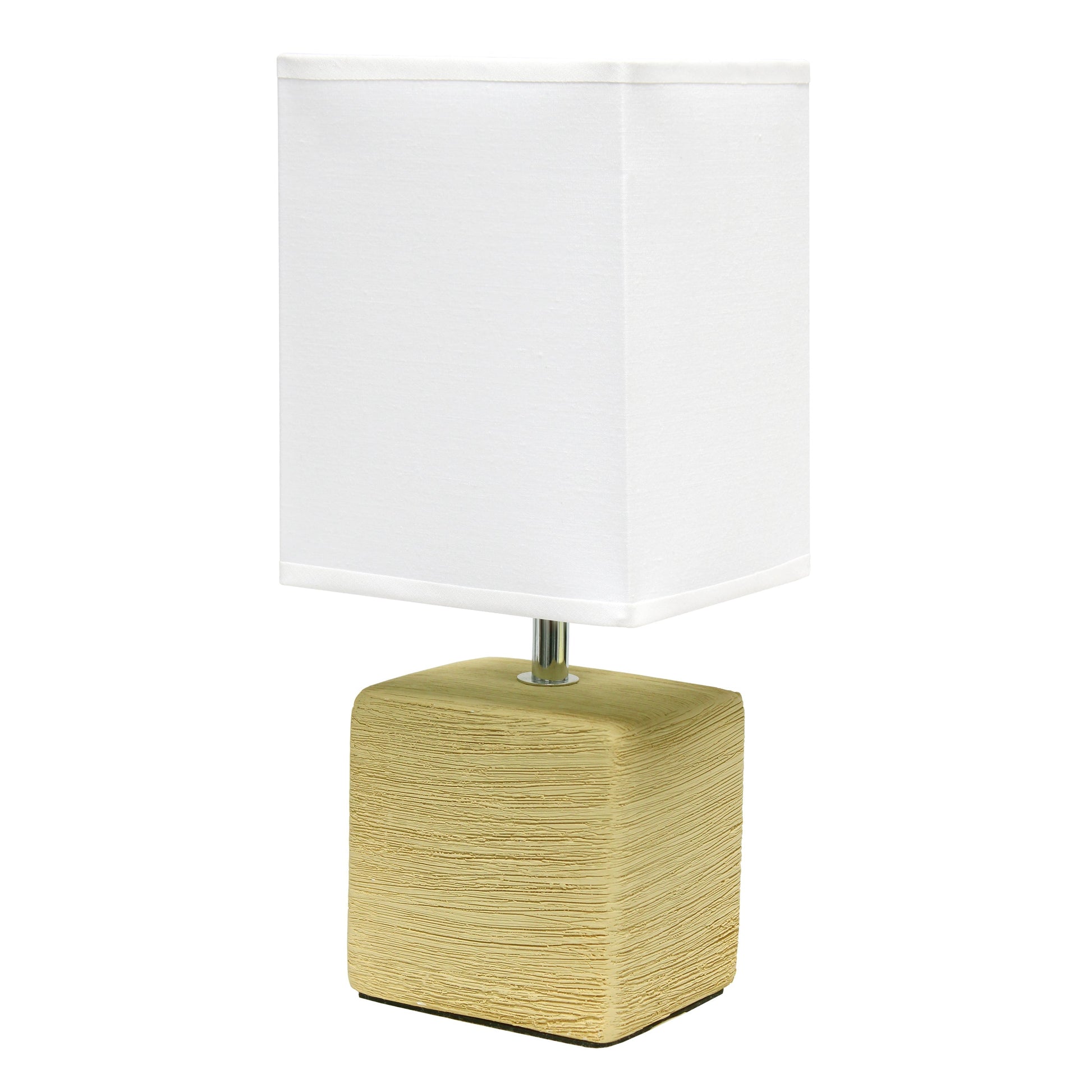 All The Rages Simple Designs Beige Petite Faux Stone Table Lamp With White Fabric Shade