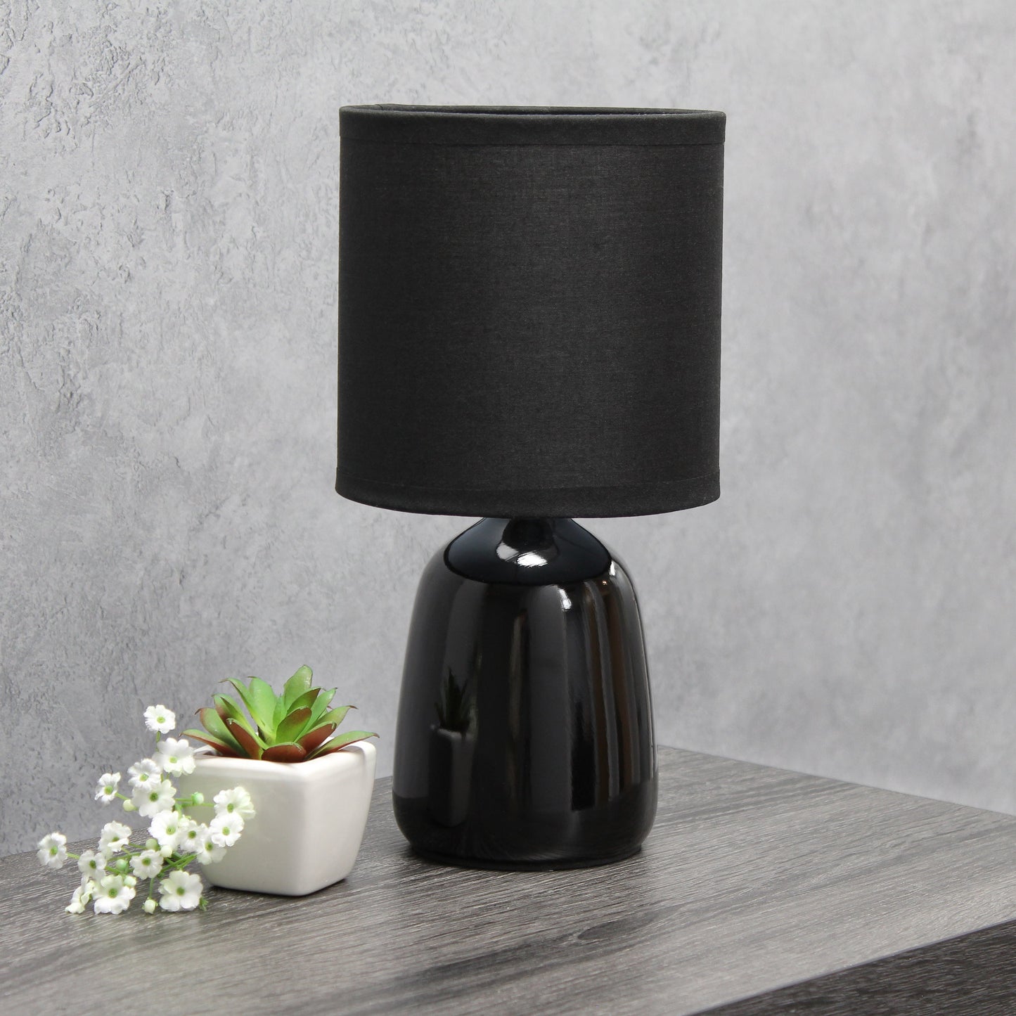 All The Rages Simple Designs Black 10" Ceramic Table Lamp With Matching Fabric Shade