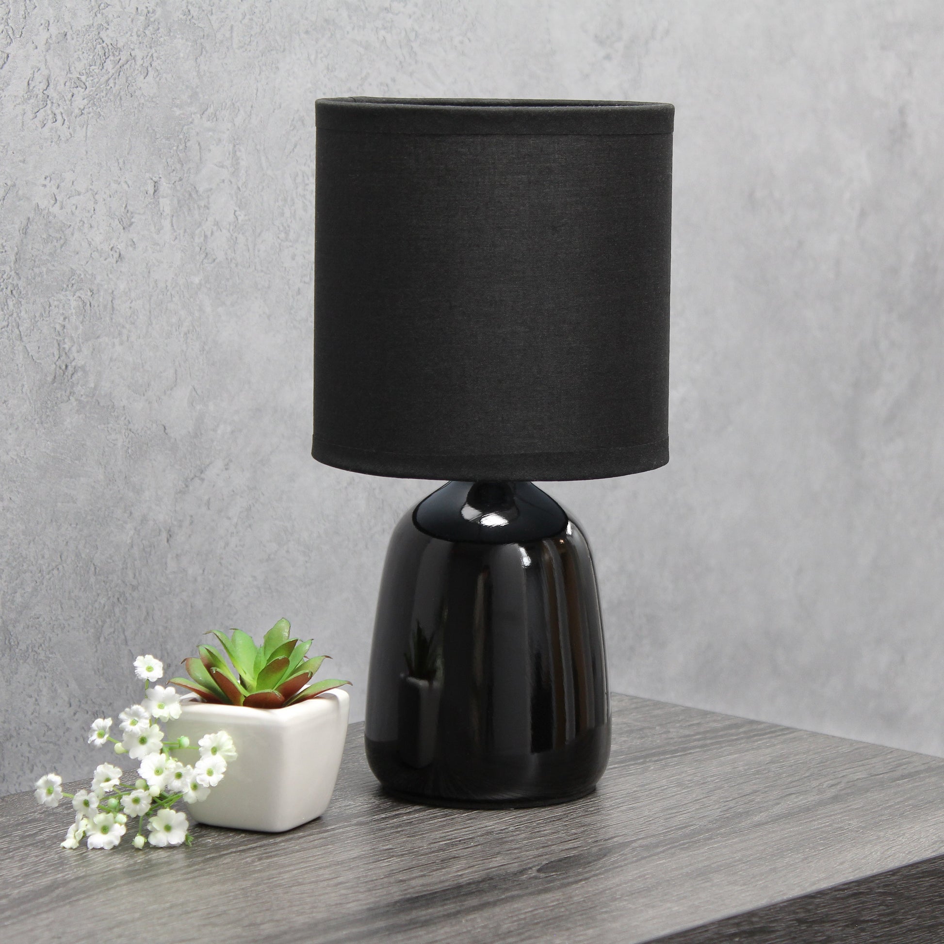 All The Rages Simple Designs Black 10" Ceramic Table Lamp With Matching Fabric Shade