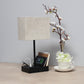 All The Rages Simple Designs Black 15" Multi-Use Table Lamp With 2 USB Ports & Charging Outlet With Beige Fabric Shade