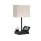 All The Rages Simple Designs Black 15" Multi-Use Table Lamp With 2 USB Ports & Charging Outlet With Beige Fabric Shade