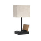 All The Rages Simple Designs Black 15" Multi-Use Table Lamp With 2 USB Ports & Charging Outlet With Beige Fabric Shade