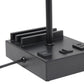 All The Rages Simple Designs Black 15" Multi-Use Table Lamp With 2 USB Ports & Charging Outlet With White Fabric Shade