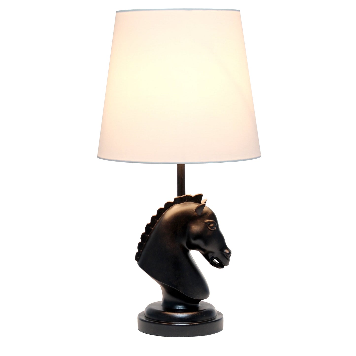 All The Rages Simple Designs Black 17" Tall Polyresin Decorative Chess Horse Shaped Table Lamp With White Tapered Fabric Shade