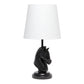 All The Rages Simple Designs Black 17" Tall Polyresin Decorative Chess Horse Shaped Table Lamp With White Tapered Fabric Shade