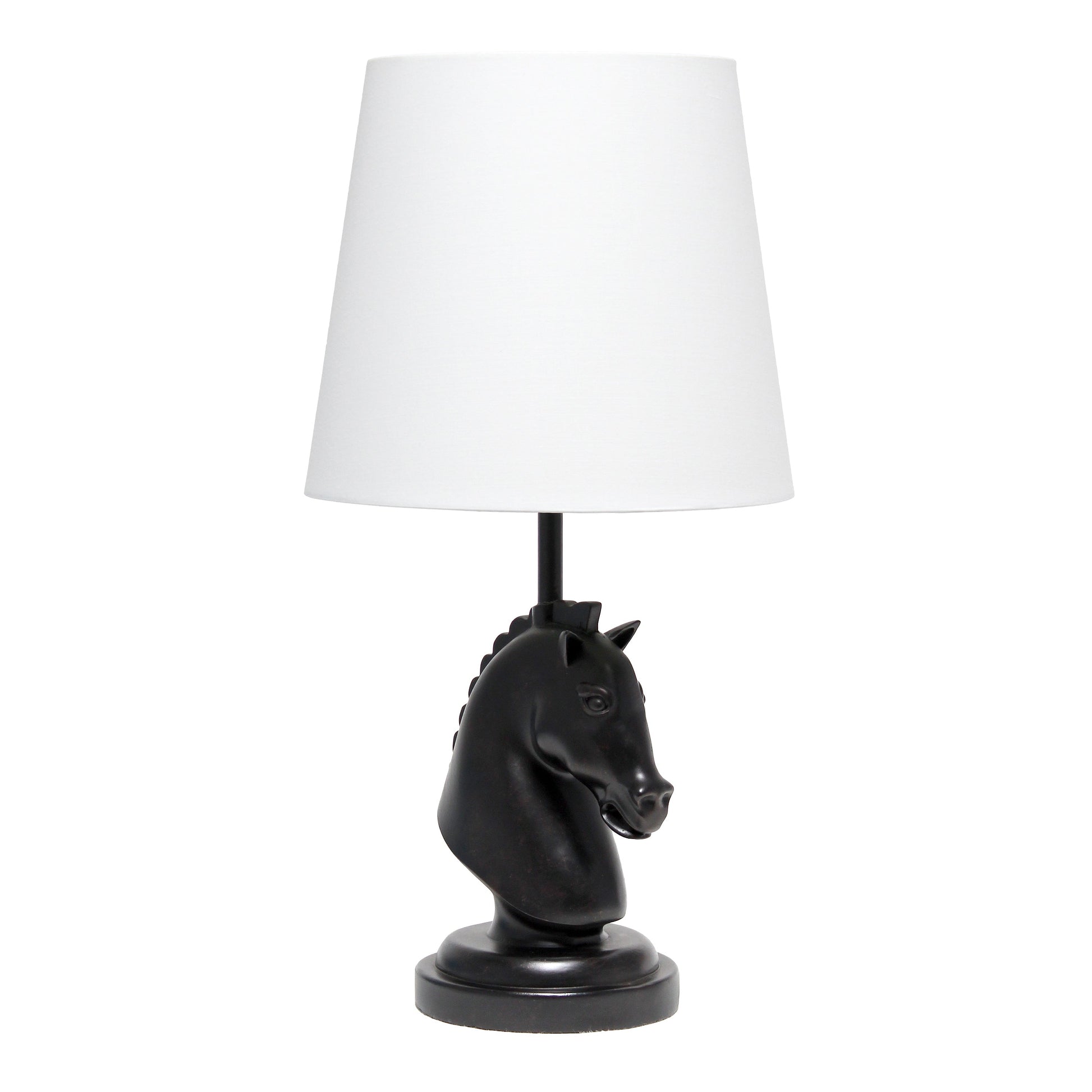 All The Rages Simple Designs Black 17" Tall Polyresin Decorative Chess Horse Shaped Table Lamp With White Tapered Fabric Shade