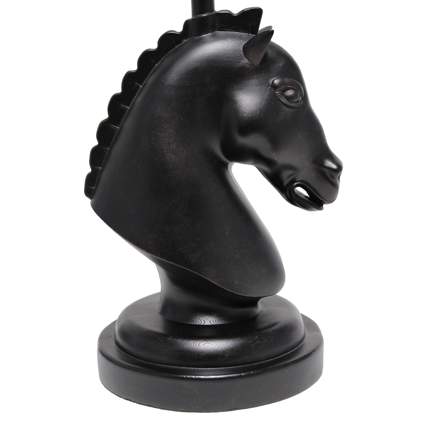 All The Rages Simple Designs Black 17" Tall Polyresin Decorative Chess Horse Shaped Table Lamp With White Tapered Fabric Shade