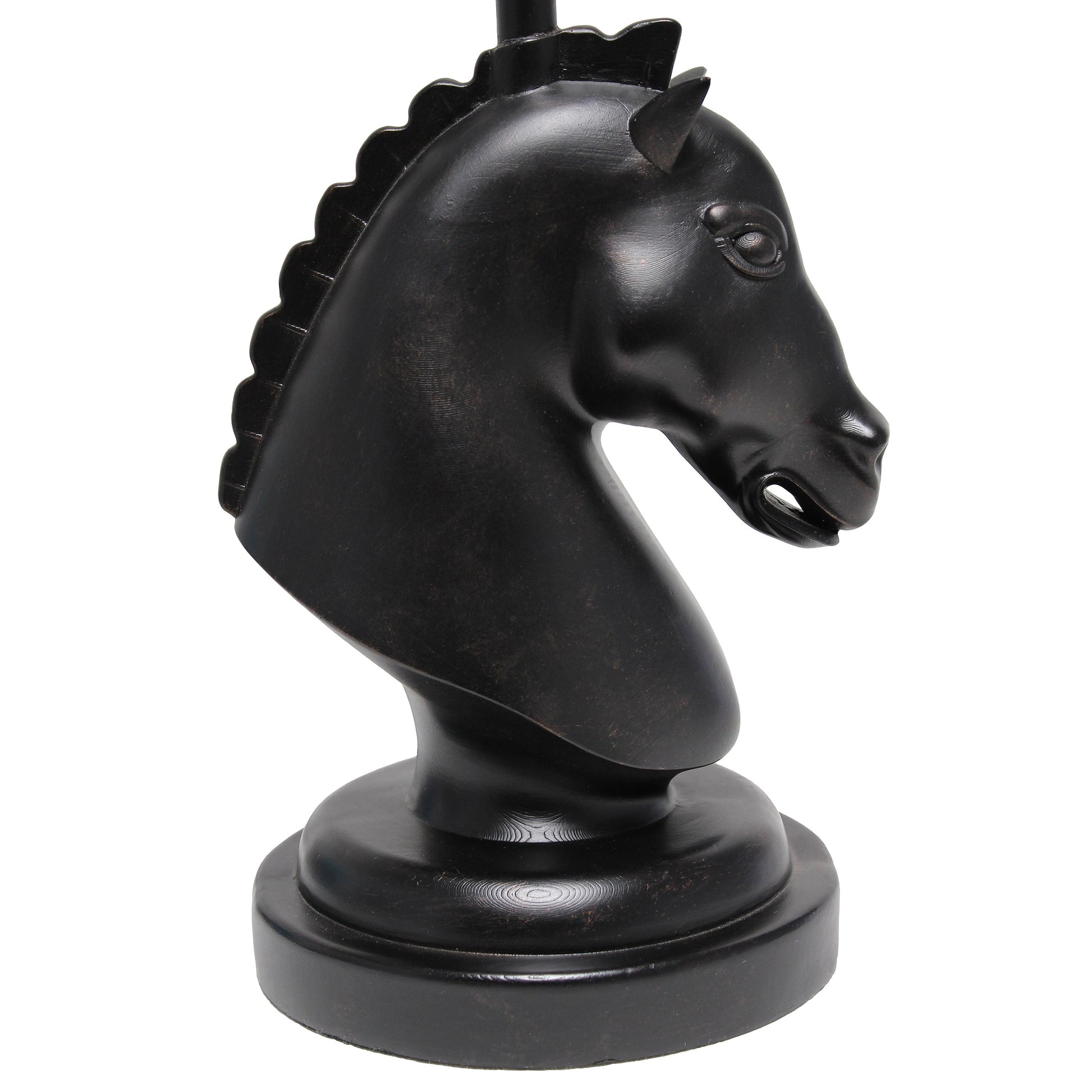 All The Rages Simple Designs Black 17" Tall Polyresin Decorative Chess Horse Shaped Table Lamp With White Tapered Fabric Shade